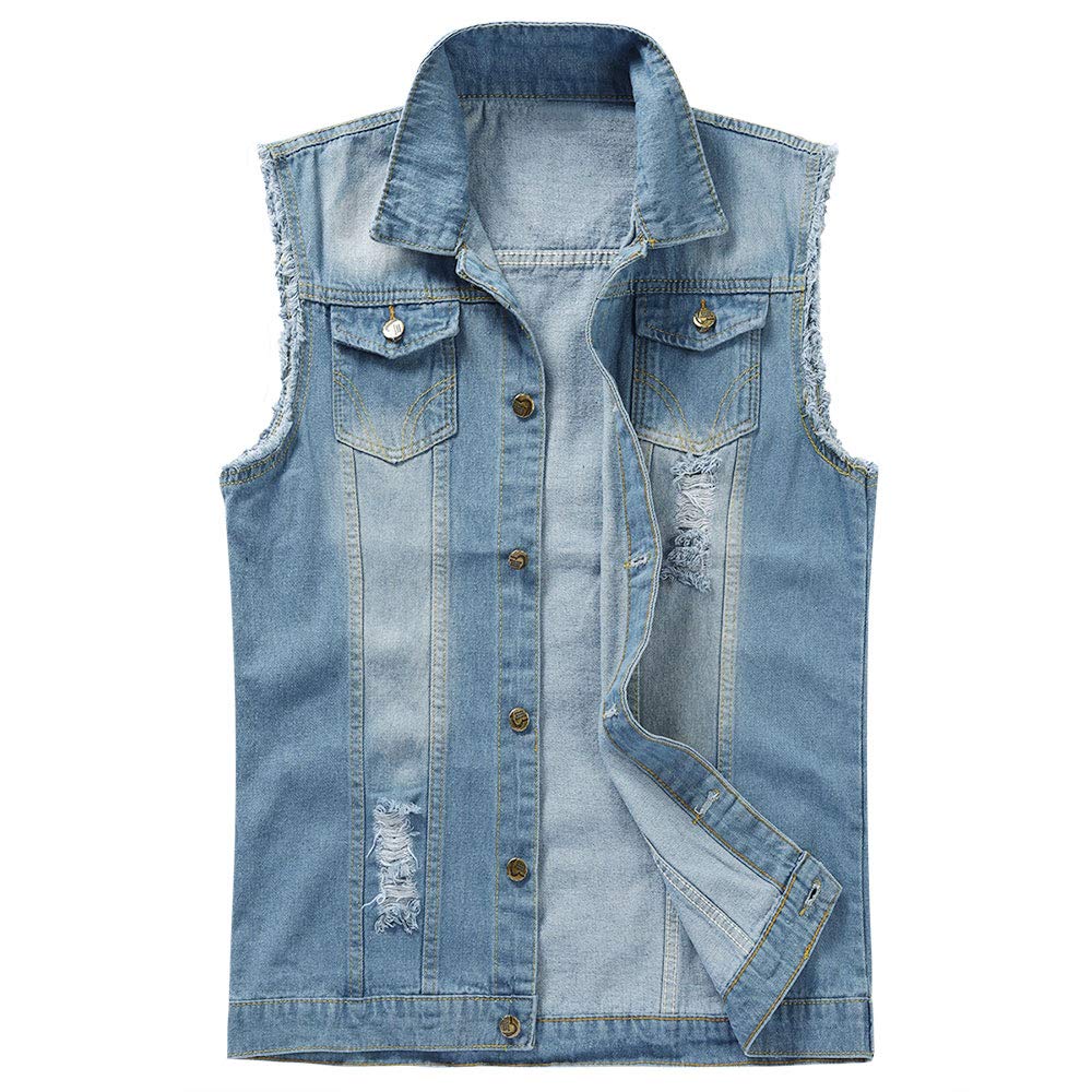YOUTHUP Weste Herren Denim Weste Casual Zerrissen Jeansweste Outdoor Vintage Freizeitweste Ärmellose