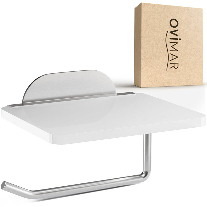 ovimar Toilettenpapierhalter Helnaes Papierrollenhalter mit Glasablage Silber 3M | Klopapierhalter s
