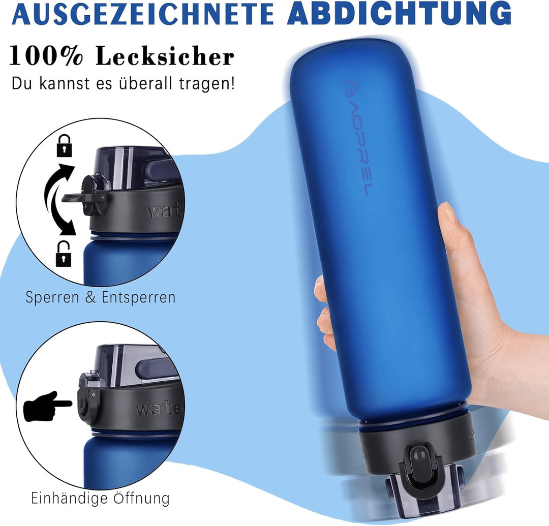 AOPREL Trinkflasche 1l, Wasserflasche BPA-Frei aus Tritan, Sport Trinkflasche Kohlensäure geeignet,
