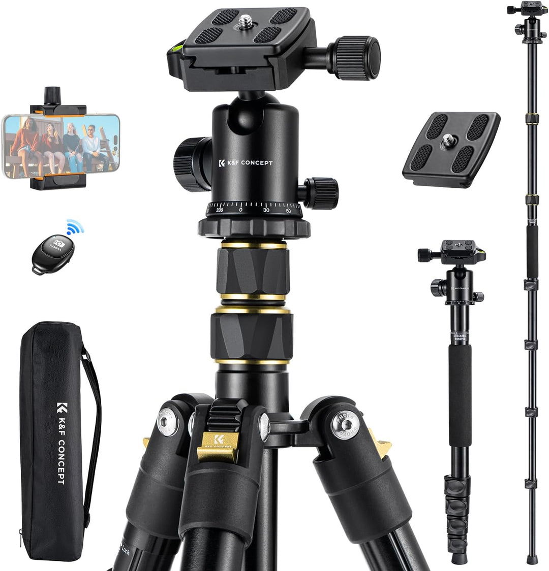 K&F Concept Kamera Stativ,184cm Handy Kamera Stativ, Leichtes Tripod mit Handyhalterung und Fernausl