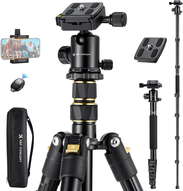 K&F Concept Kamera Stativ,184cm Handy Kamera Stativ, Leichtes Tripod mit Handyhalterung und Fernausl