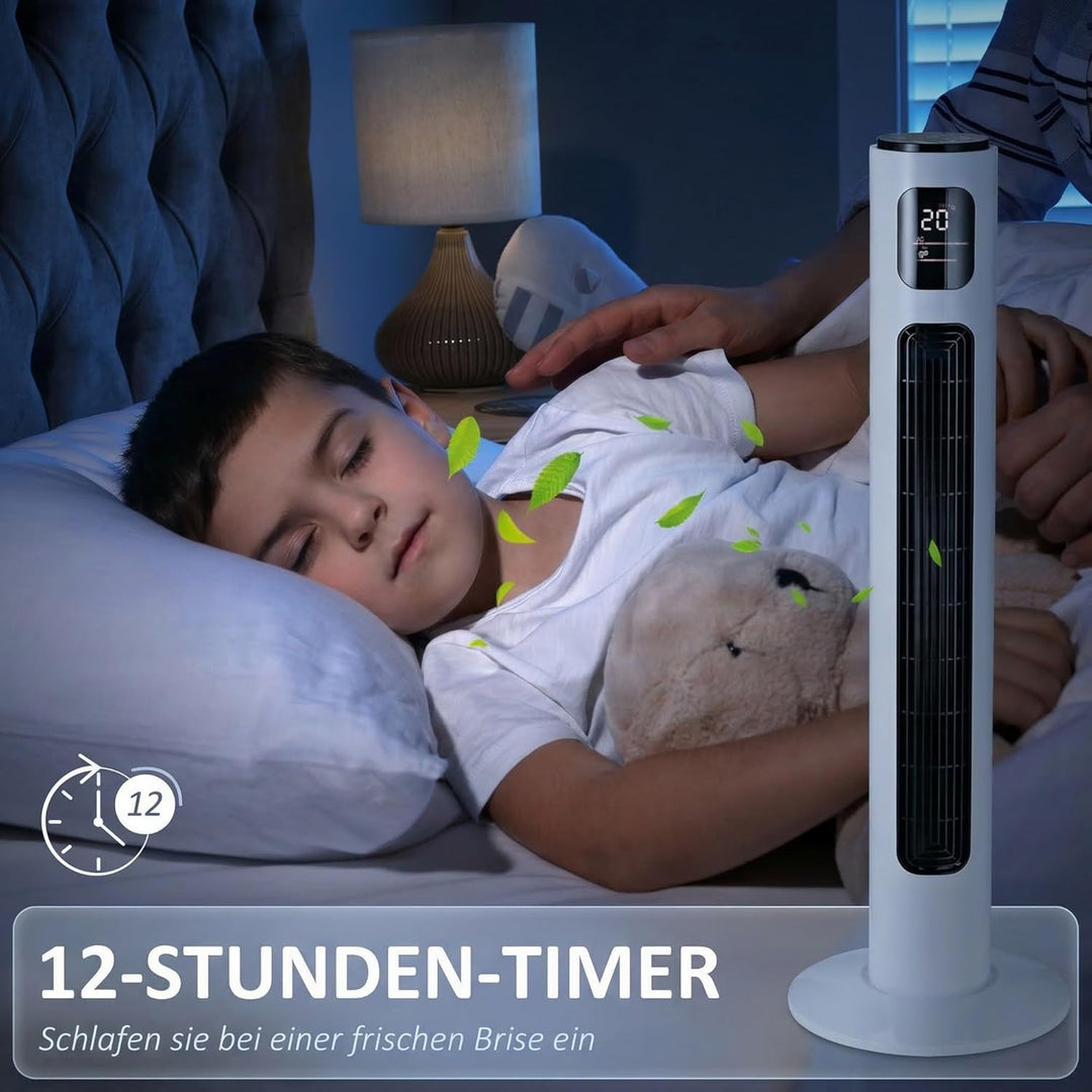 HOMCOM Turmventilator mit Fernbedienung, 96 cm Säulenventilator, 45 W Standventilator mit LED-Anzeig