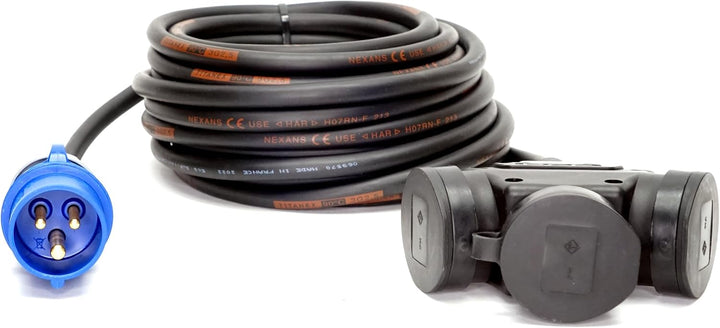 CEE-Stecker auf Schuko-Verteilung 3-Fach (1,5m-50m) 16A Verlängerungskabel Titanex H07RN-F 3x2,5mm²