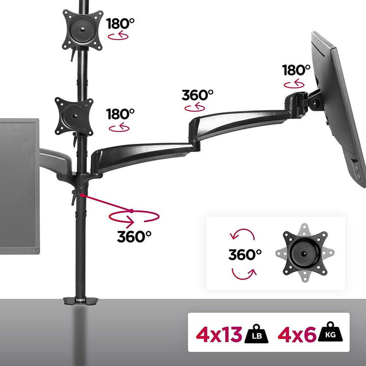 Duronic DM453VX1 Monitorarm, Monitor Halterung 4 Bildschirme bis 27" Zoll, LCD LED Display Ständer b