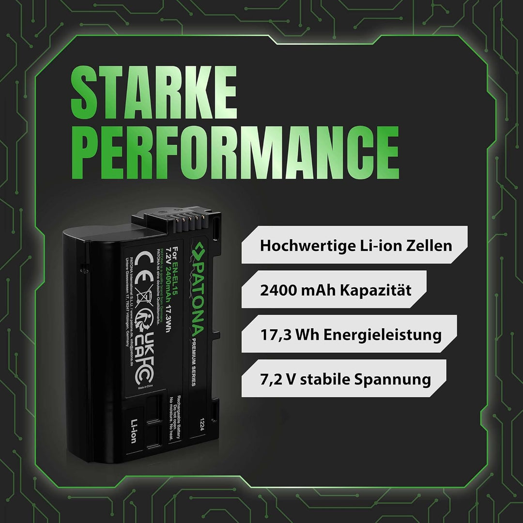PATONA Premium Akku EN-EL15b 2400mAh Ersatz für Nikon EN EL15 ENEL15b Kompatibel mit Nikon 1 V1 Z6 Z