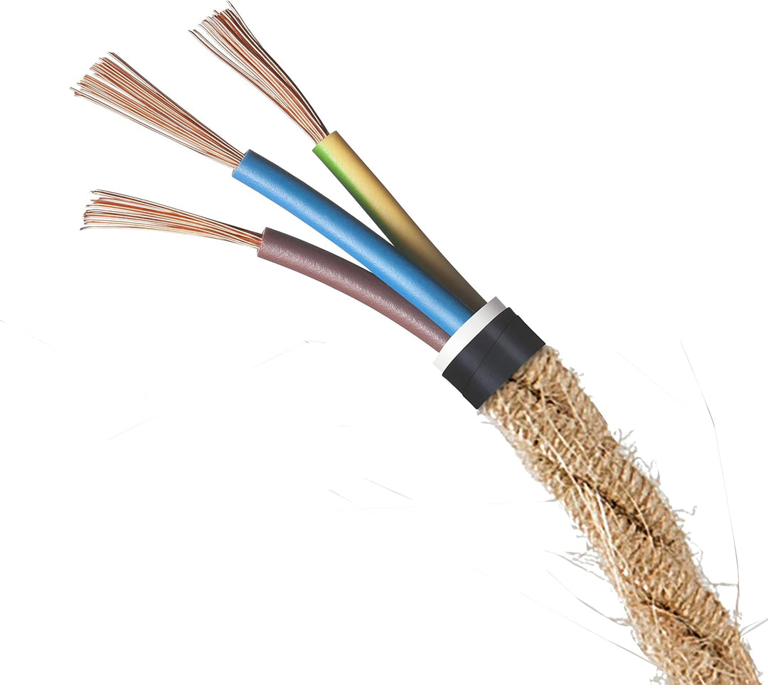 Amarcords - Textilkabel für Lampen Jute, geflochten, Jute, 30 Meter, mit Erdung 3x0,75 - Stoffkabel