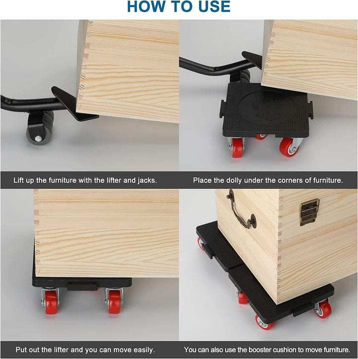 goldenwarm Möbelheber für schwere Möbel 4 Möbelroller mit 5 Stücke 360°Rotation Räder 600KG Belastun