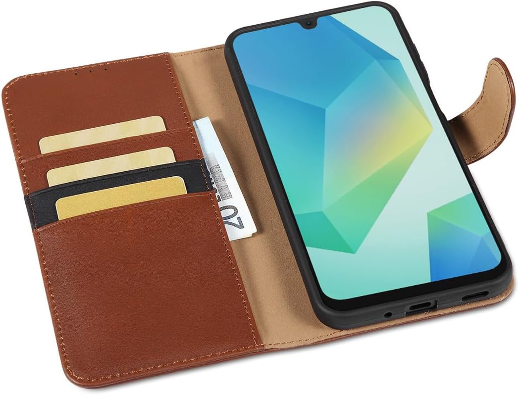LENSUN Echtleder Handyhülle für Samsung Galaxy A16 5G, Echtleder Hülle [RFID Kartenfach][Brieftasche