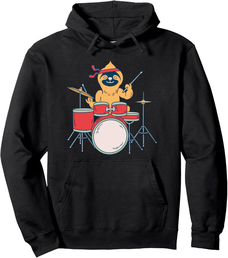 Slow Drummer Faultier Lustiges Schwermetall-Spruch Doom Metall Pullover Hoodie