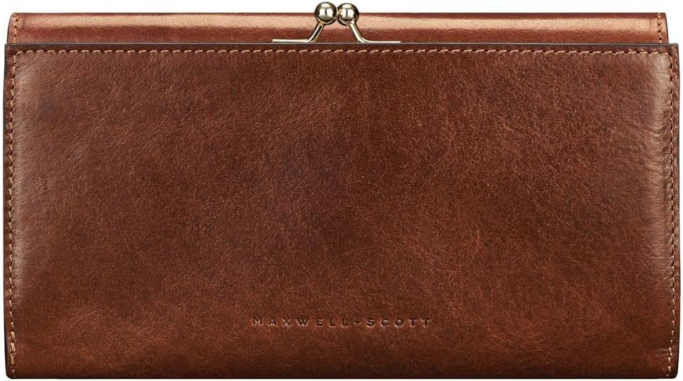 Maxwell Scott Damen Leder Geldbörse mit Bügelverschluss Marcialla in Cognac Braun, Cognac Braun