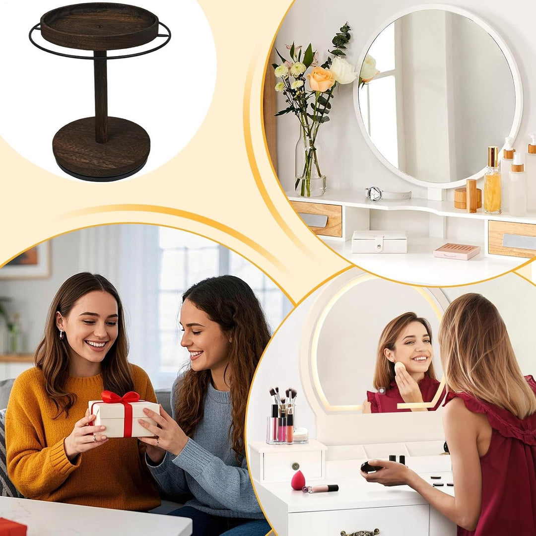 Brillenhalter | 360 Grad Drehbarer Brillenständer Mit Tablett Und Basis - Holz Brillen Display Ständ