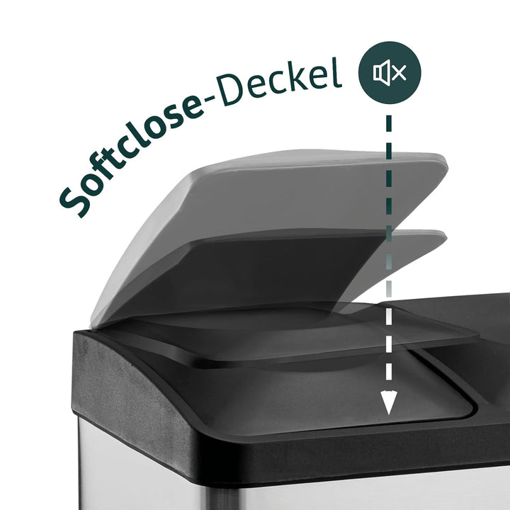 SVITA TC2X20 Küchen-Eimer 40Liter 2x20L Edelstahl doppelt Abfalleimer 2er-Mülleimer Mülltrennung