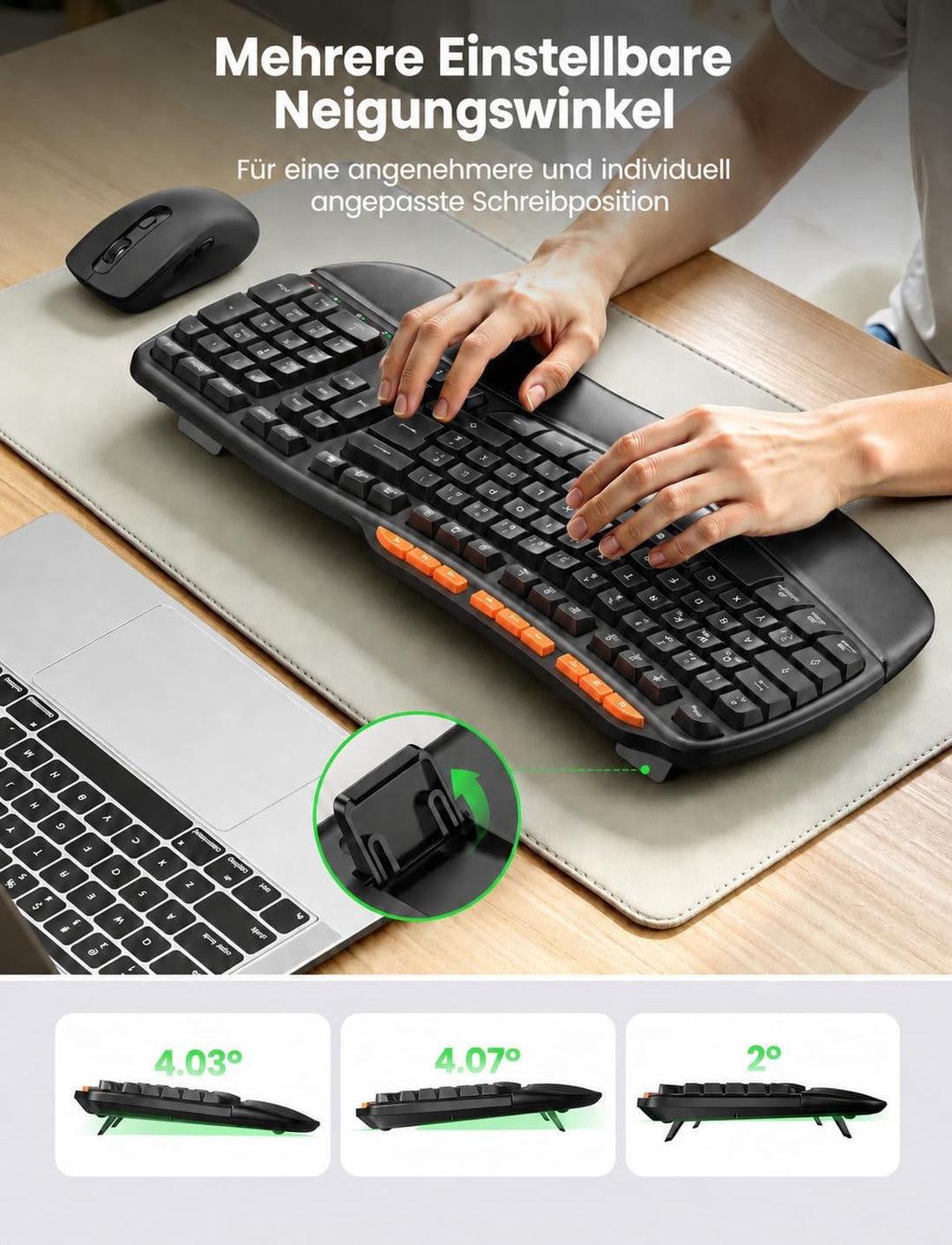 Tastatur Maus Set Kabellos, 2,4GHz Wave Tasten in Voller Grösse, Ergonomische Tastatur mit Gepolster