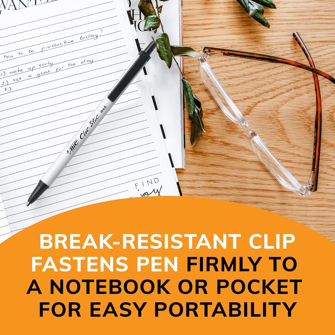 BIC Clic Stic Druckkugelschreiber, mittlere Spitze (1,0 mm), 24 Stück, rundes Schaft-Design für komf