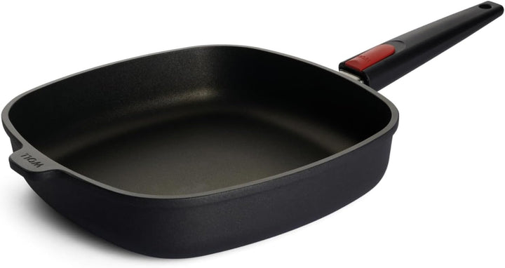 WOLL Set: nowo Titanium Gusspfanne, viereckig 28 x 28 cm, 6,5 cm hoher Rand, mit abnehmbarem Stiel,