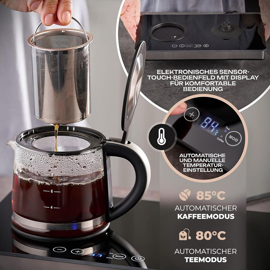 ProfiCook® Tee und Kaffeestation in Einem | 1,7 Liter hitzebeständiger Wasserkocher | Teekanne aus G