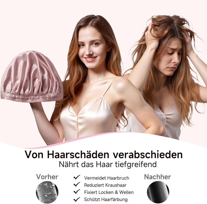 Kaome 22 Momme 100% Maulbeerseide Schlafmütze Verstellbar, 6A Doppelseitige Nachtmütze aus Seide, Fü