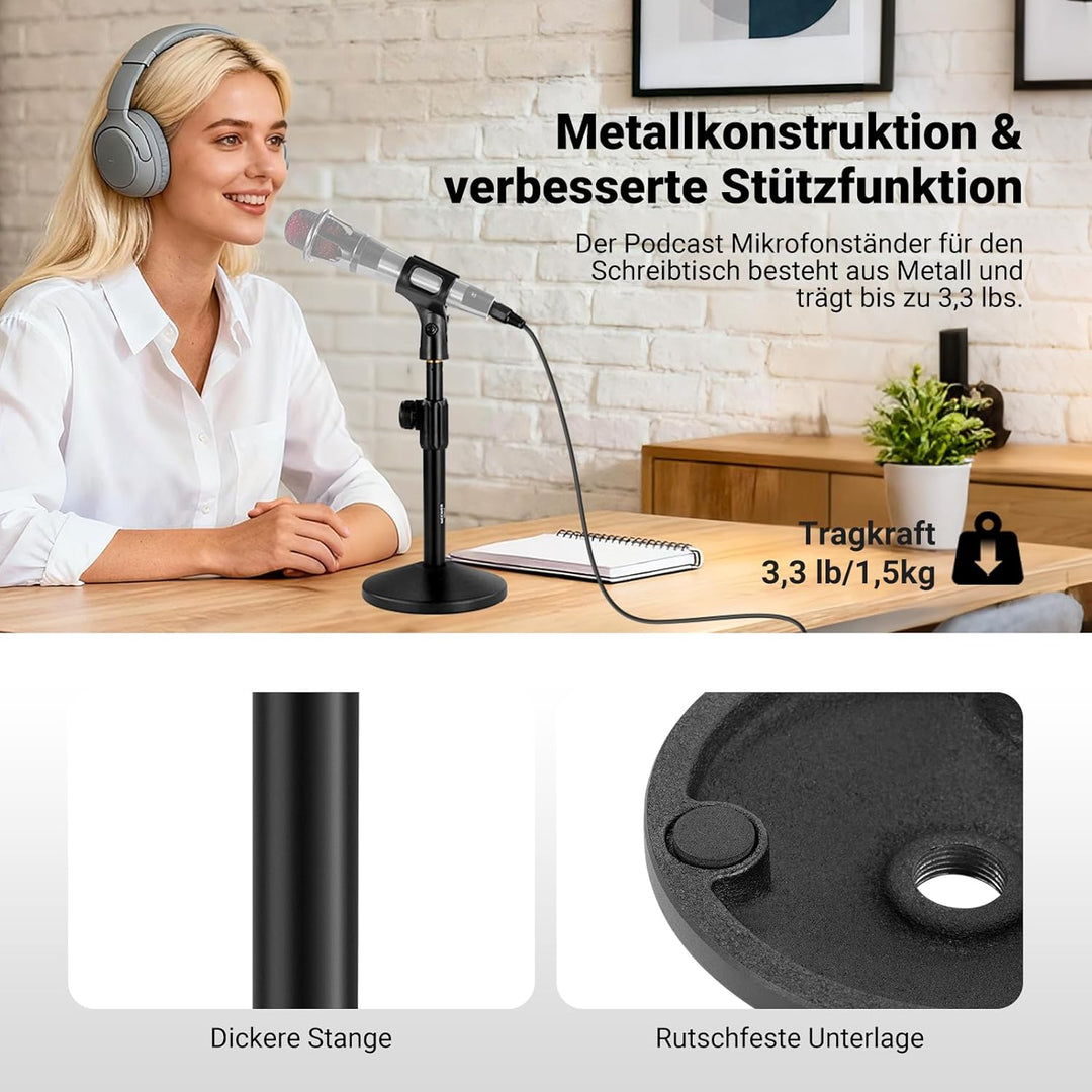 NEEWER Tisch Mikrofon Ständer, verstellbare Tischhalterung mit 3/8" bis 5/8" Schraubenadapter, kompa