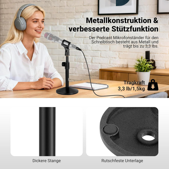 NEEWER Tisch Mikrofon Ständer, verstellbare Tischhalterung mit 3/8" bis 5/8" Schraubenadapter, kompa