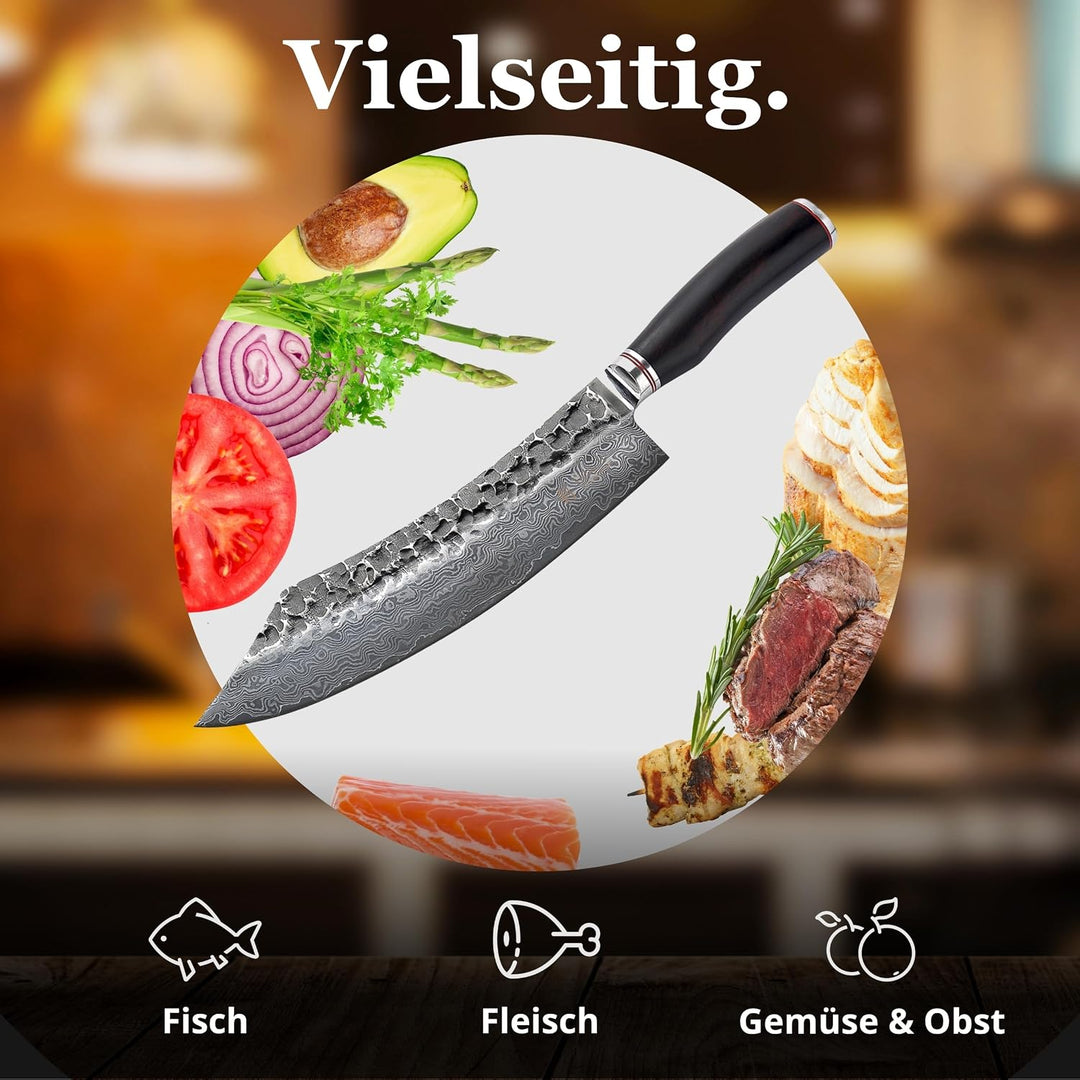 Wakoli EBO Damastmesser Blockmesser 25 cm Klinge scharfes Küchenmesser aus 67 Lagen Damaststahl mit