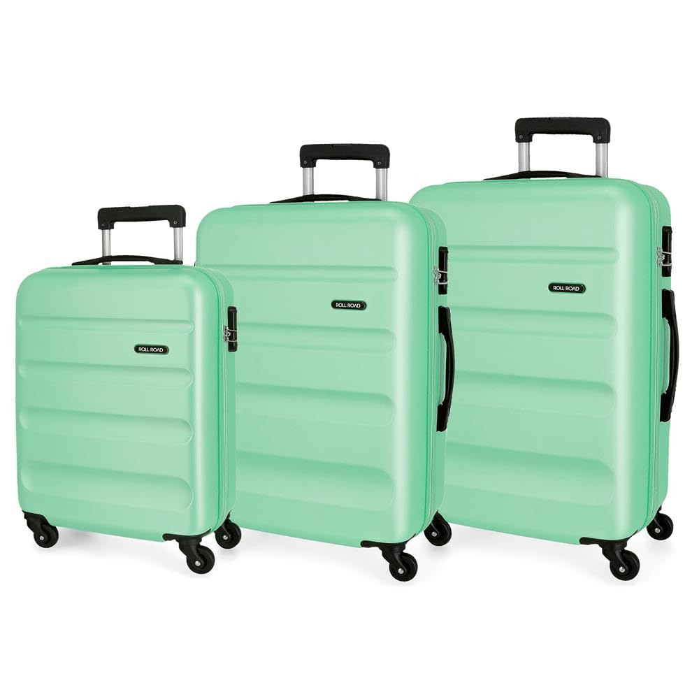 Roll Road Flex Kofferset Grün 55/65/75 cms Hartschalen ABS Kombinationsschloss 182L 4 Räder Handgepä