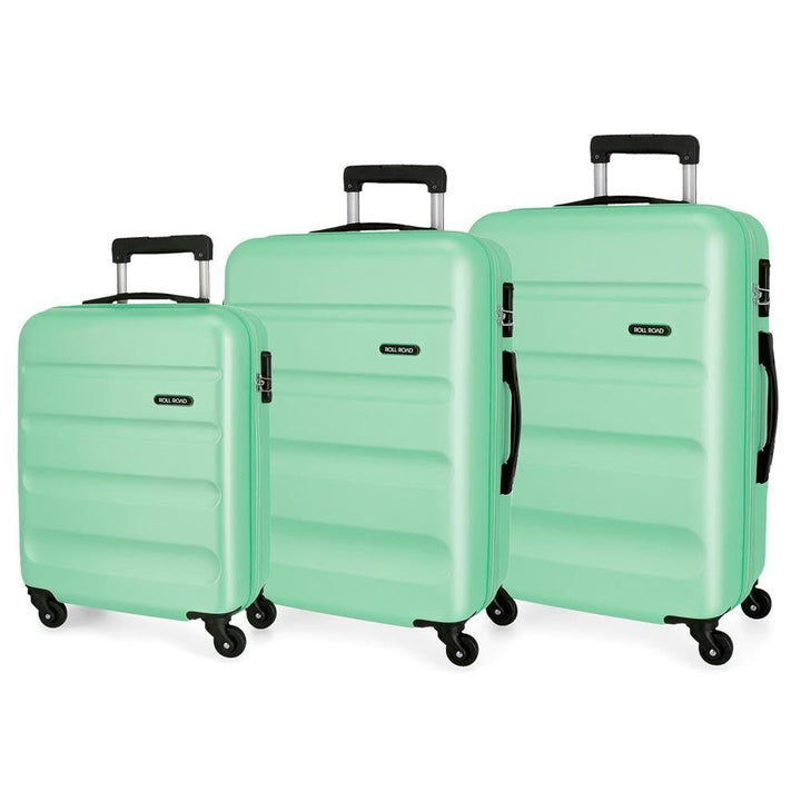 Roll Road Flex Kofferset Grün 55/65/75 cms Hartschalen ABS Kombinationsschloss 182L 4 Räder Handgepä