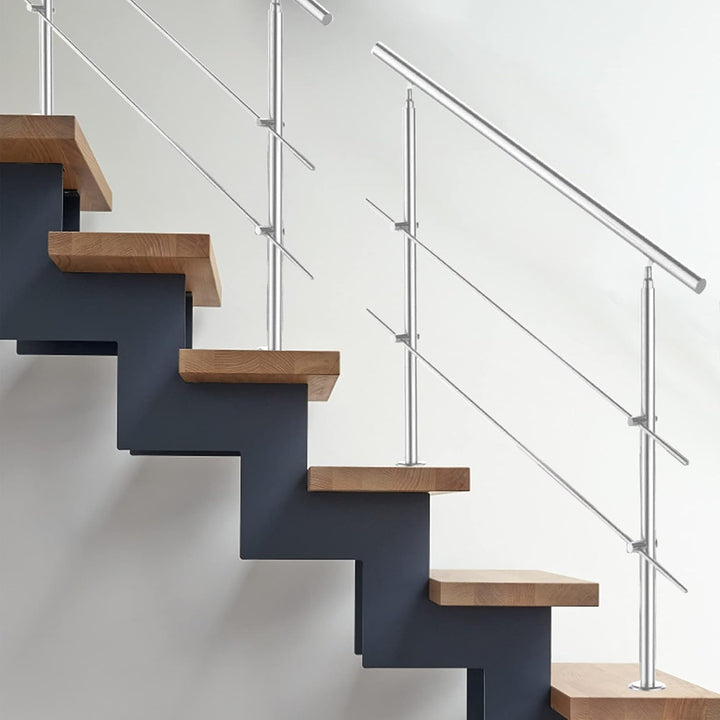 Jopassy Edelstahl Handlauf Geländer ,Treppengeländer mit 2 Querstreben , Eingangsgeländer für Balkon