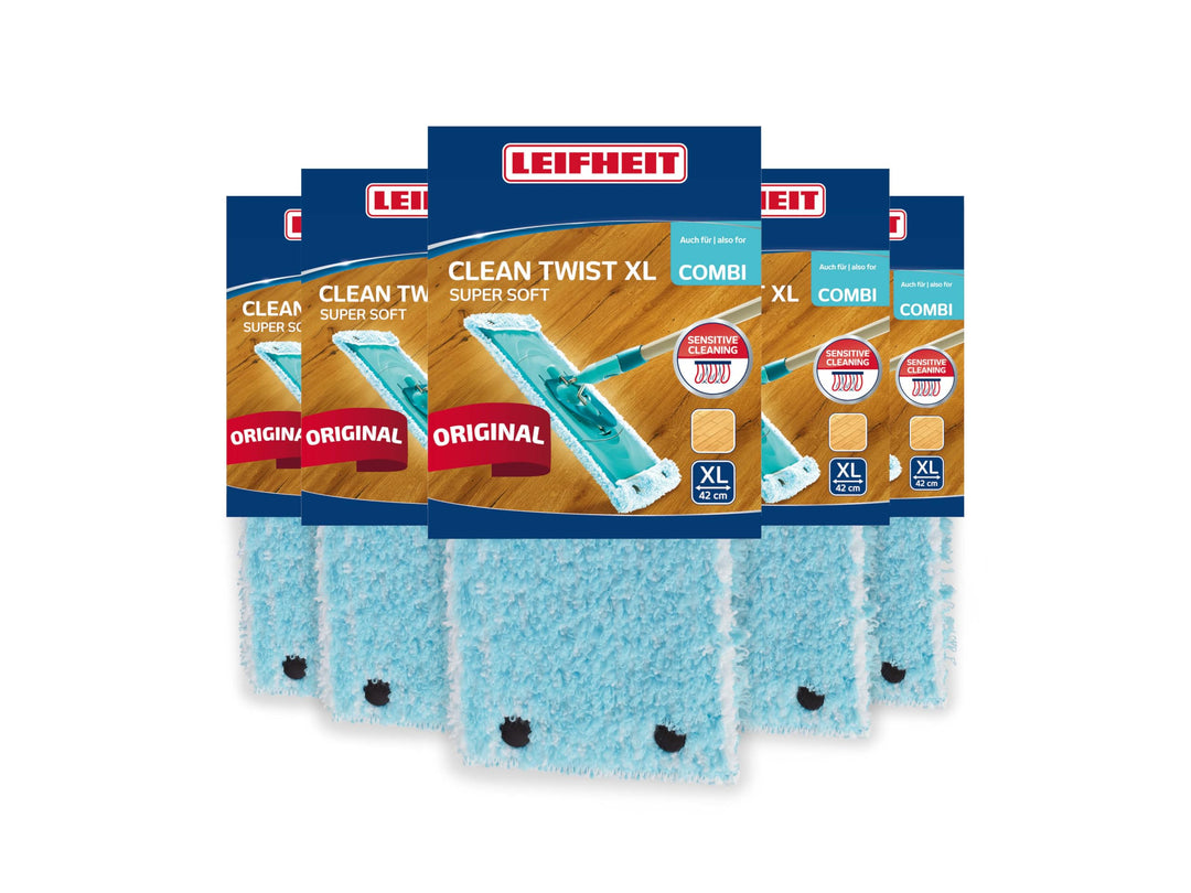 Leifheit Original 5er Set Wischbezug CLEAN Twist XL, super Soft 42 cm, mit Spezialfasern, Wischer Er