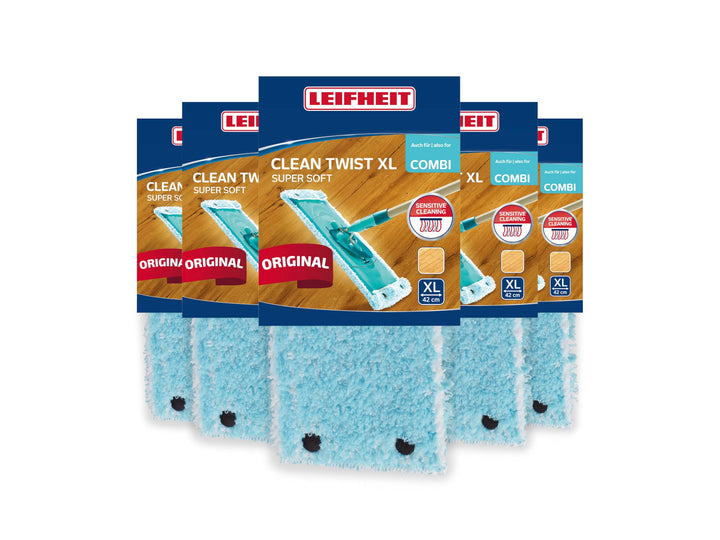 Leifheit Original 5er Set Wischbezug CLEAN Twist XL, super Soft 42 cm, mit Spezialfasern, Wischer Er