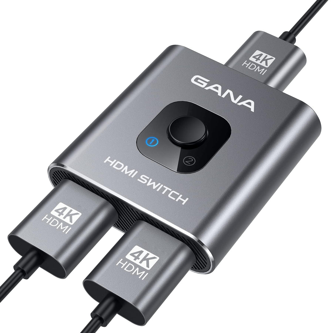 GANA HDMI-Switch 4 K 60 Hz – Bidirektionaler Schalter aus Aluminium, 2 Eingänge, 1 Ausgang/1 Eingang