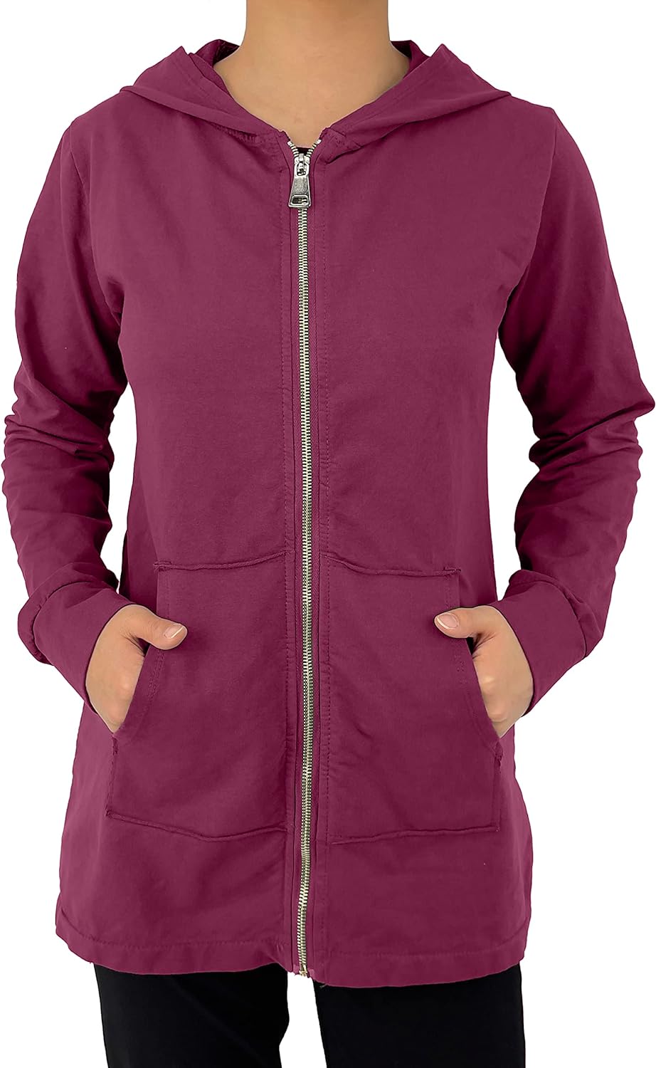 JOPHY & CO. Langes Sweatshirt für Frauen mit Kapuze, Reissverschluss und Taschen (cod. 9047) S Borde