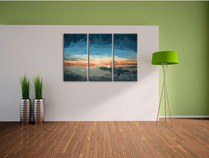 Pixxprint Timmendorfer Strand als Leinwandbild/Grösse: 3 Teilig (120x80) cm/Wandbild/Kunstdruck/fert
