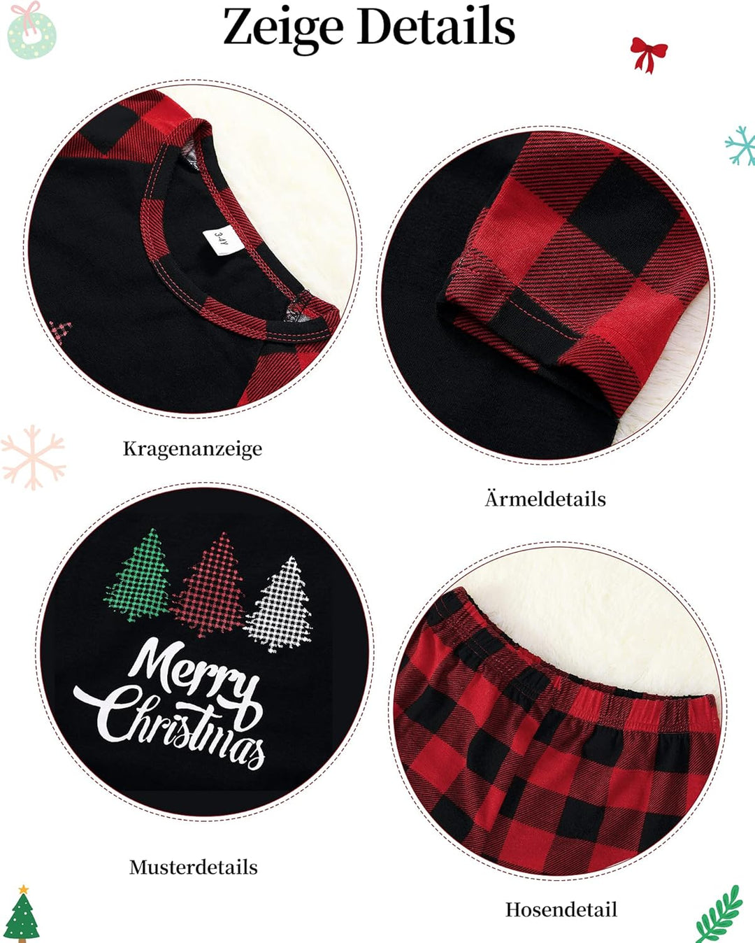 Weihnachten Familie Pyjama Set Schlafanzug Elch Rotes Kariertes Schlafanzüge für Vater Mutter Kinder