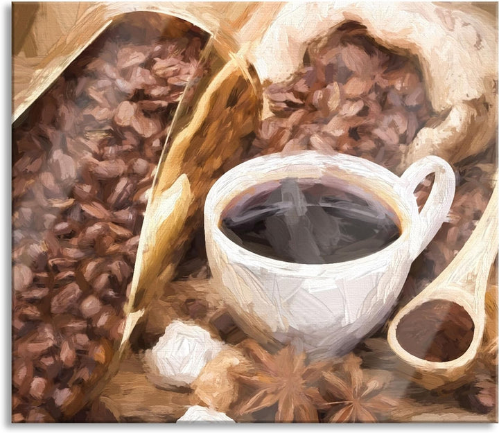 Kaffeebohnen Herdabdeckplatte & Spritzschutz aus Echtglas | Für Herd-Kochfelder | 60x52 cm