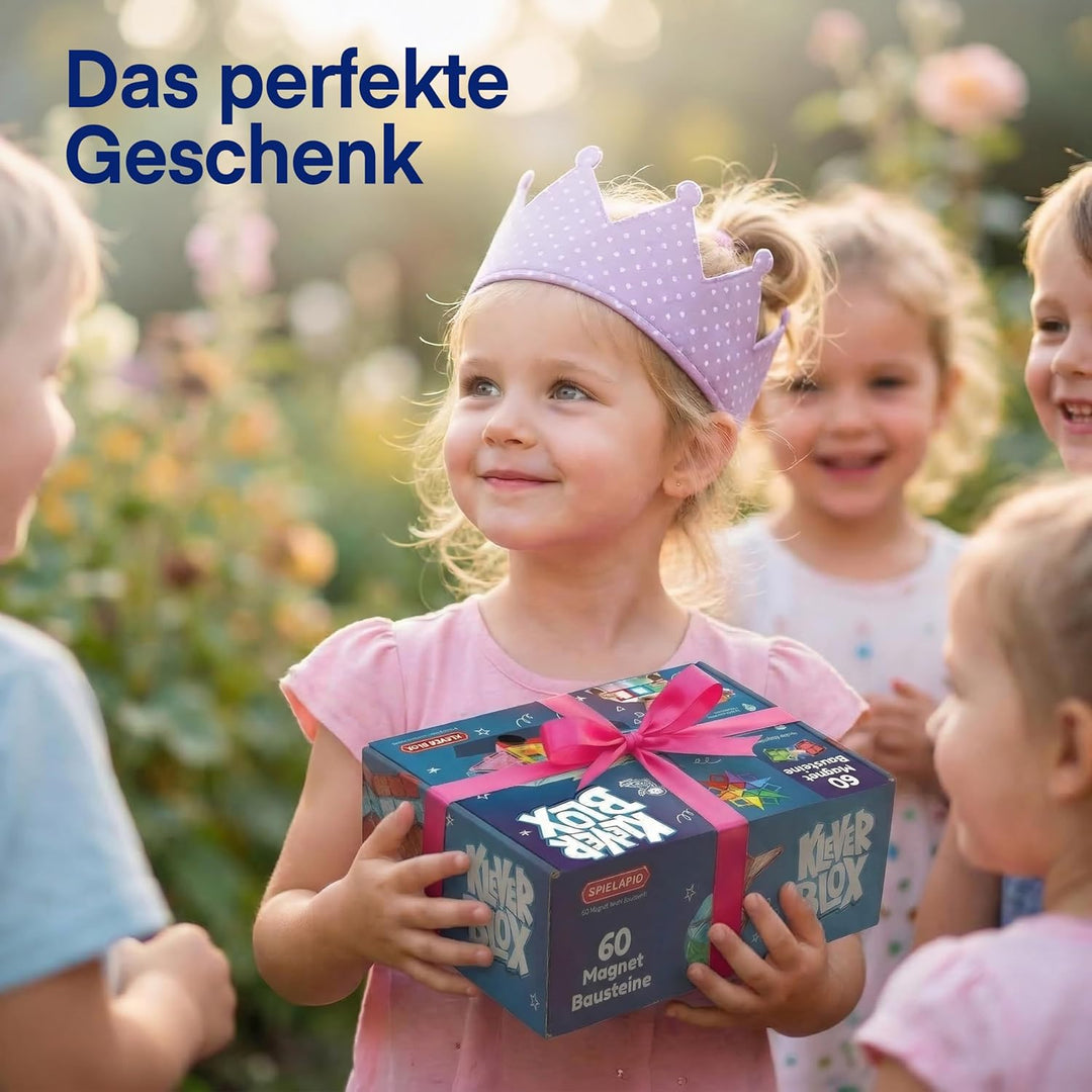 Kleverblox - 60 Stück Magnetische Bausteine für Kinder - Magnetbausteine ab 3 Jahre - Magnetische Fl