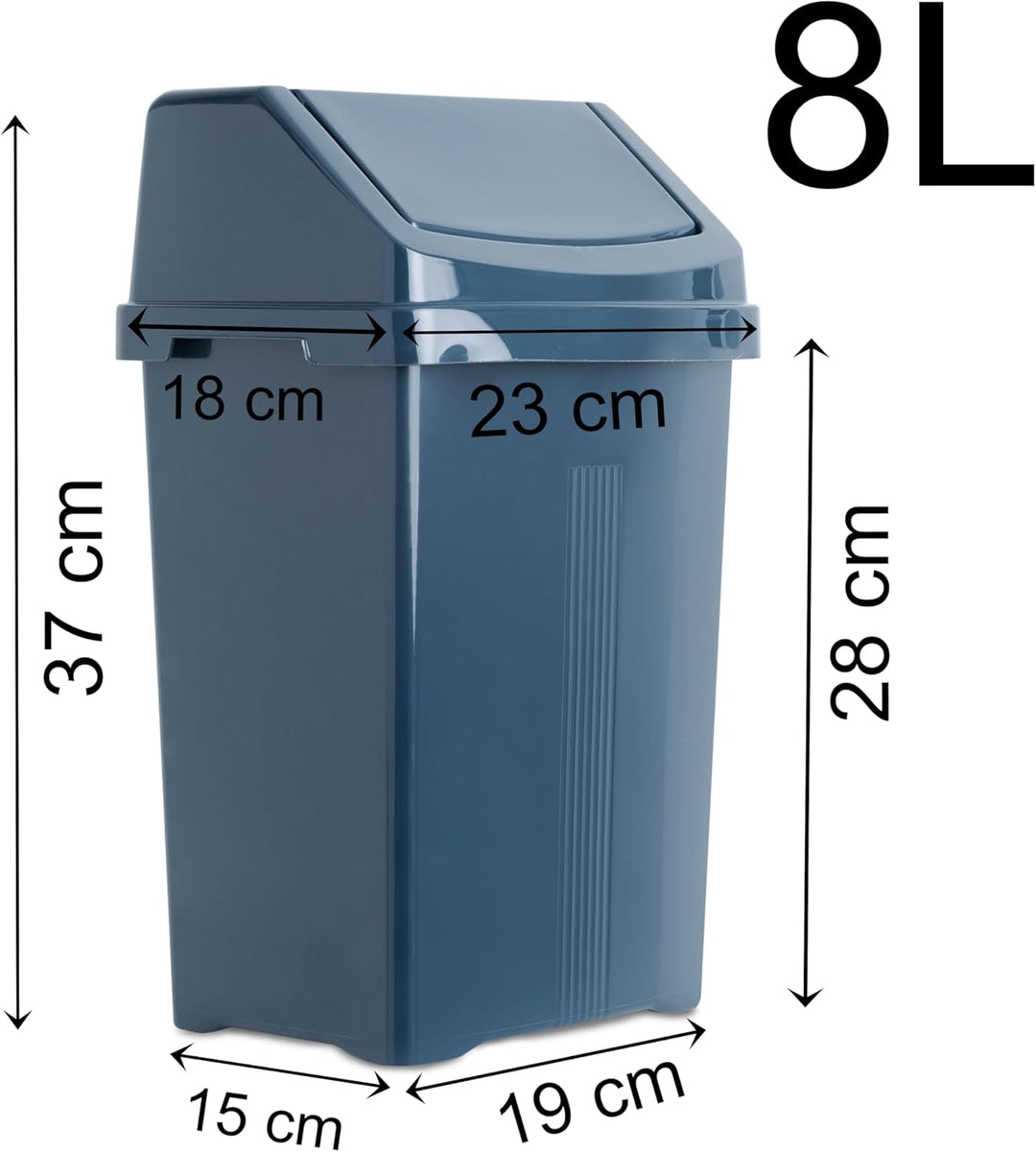 2x Mülleimer mit Schwingdeckel 8 Liter eckig Navy Dunkelblau Schwingdeckeleimer Kunststoff Küche Bür