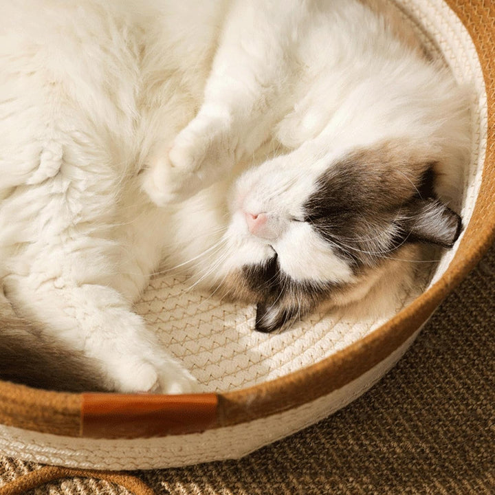 Katzenkorb | Aus Baumwollseil Geflochtenes Katzenbett | Waschbarer Abnehmbarer Weicher Flechtkorb Fü
