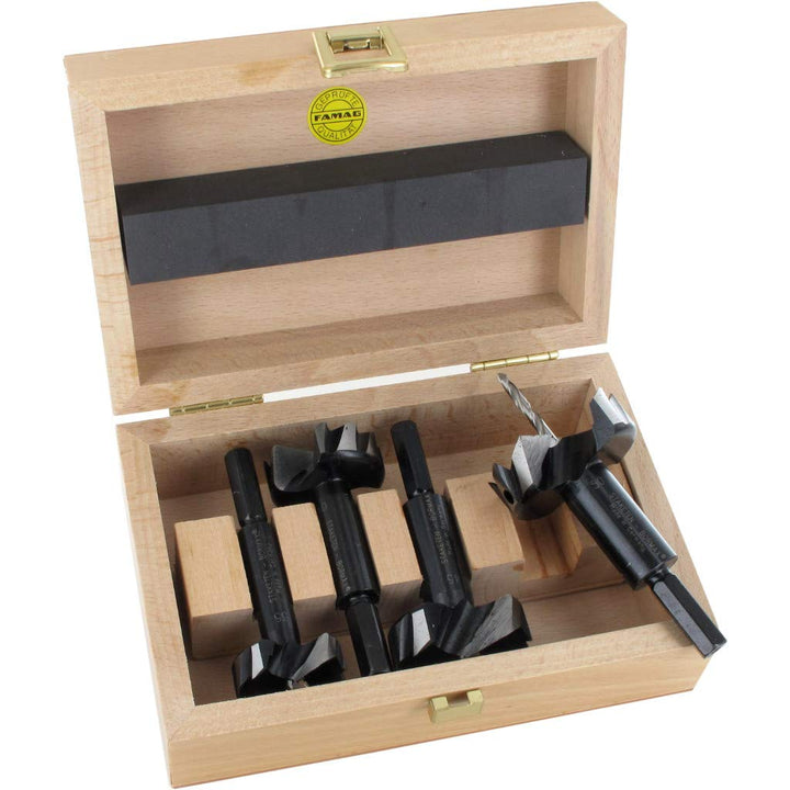 FAMAG Bormax 2.0 prima Staketenbohrersatz 4-teilig WS D=35,40,45,50mm und Verlängerung im Holzkasten