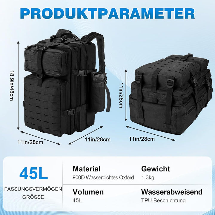 SHANNA Trekkingrucksack, Wanderrucksäcke Militärrucksack 45L Armee Rucksack MOLLE Assault Pack Takti