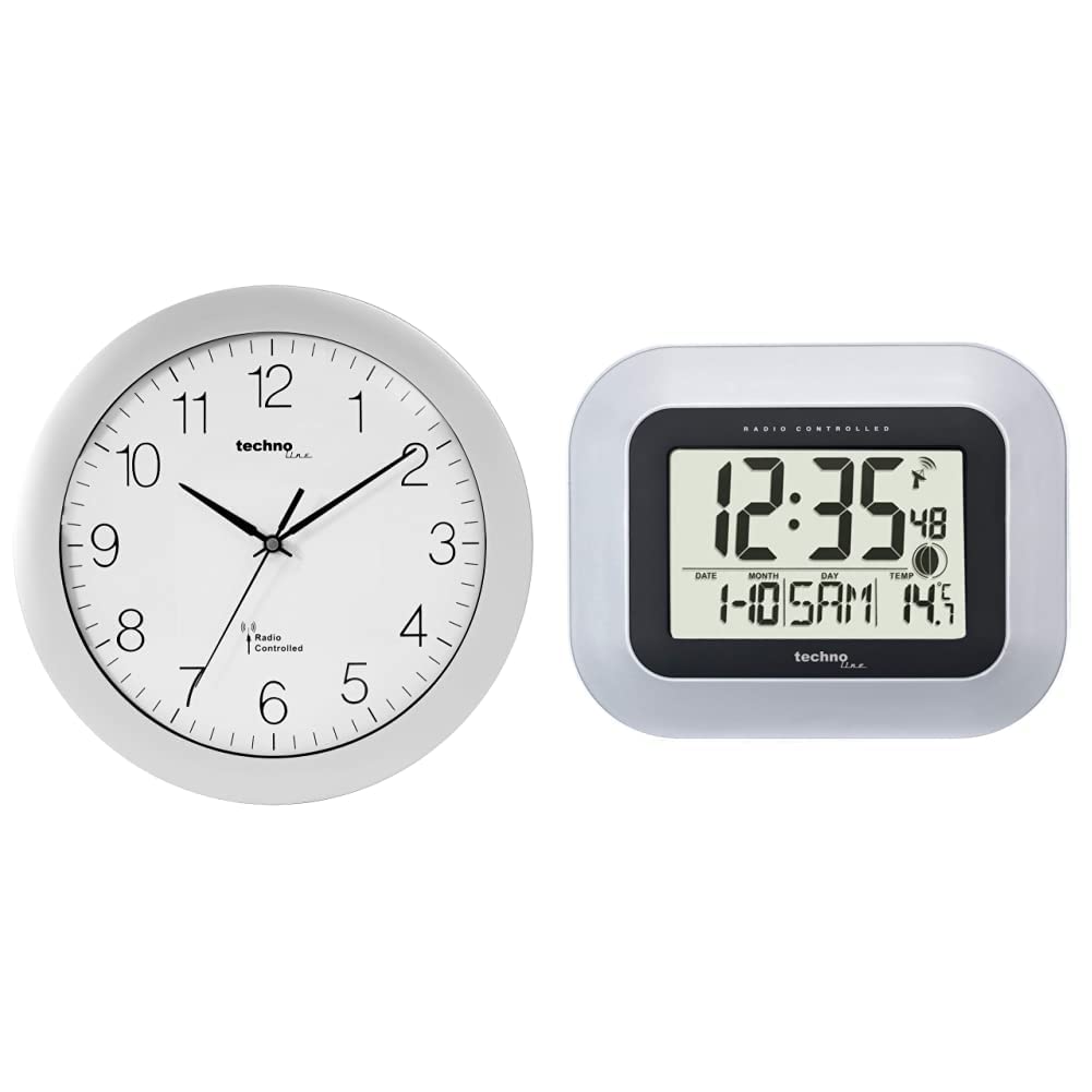 Technoline, WT 8000 Funk-Wanduhr, Ø 30cm, Silber &, WS 8005 Funk-Wanduhr, Silber-schwarz, 22,6 x 3 x