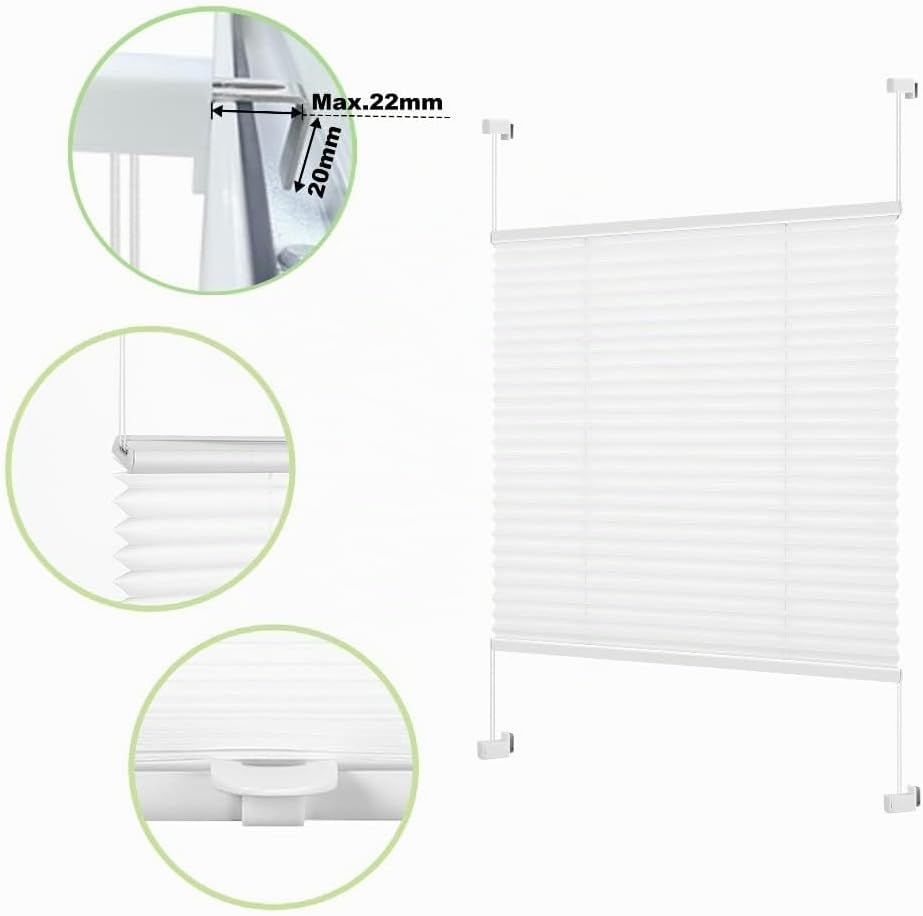 Eurohome Plissee Weiss 40x100cm klemmfix ohne Bohren Easyfix für Fenster und Türen B40 x H100 cm Wei