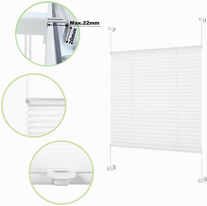 Eurohome Plissee Weiss 40x100cm klemmfix ohne Bohren Easyfix für Fenster und Türen B40 x H100 cm Wei