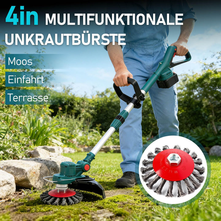 Rasentrimmer mit akku und Unkrautbürste, Kompatibel mit 18V-25V Lithium-Ionen-Akkus(Bürstenloser 750