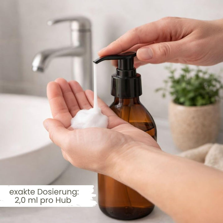 mikken 2 Seifenspender 500 ml Lotionspender aus Braunglas, BPA frei, lebensmittelecht inkl. 1 Tricht