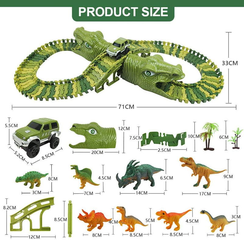 MOOKLIN ROAM 153 Stück Dinosaurier Autorennbahn Rennbahnen Cars, Dino Rennbahn Auto Spielzeug Cars R