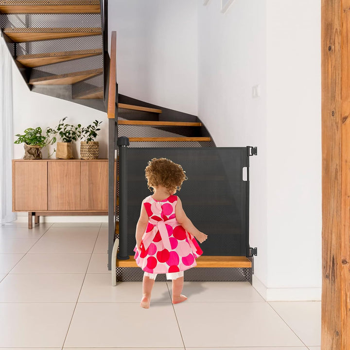 NAIZY Treppenschutzgitter Rollo Ausziehbar 0-150cm Türschutzgitter 87cm Hohe Absperrgitter Schwarz T