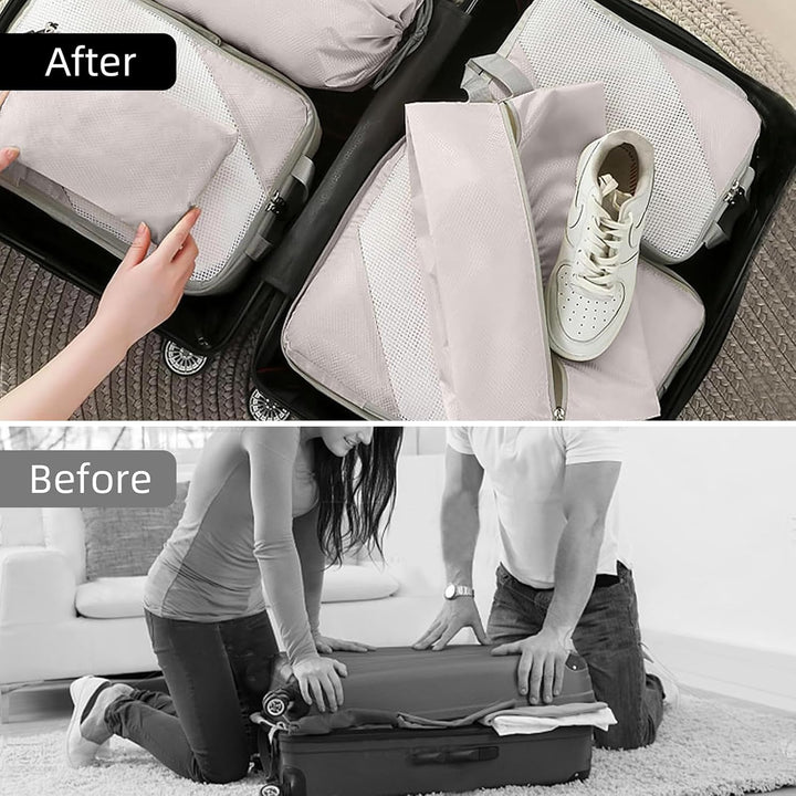 Kompressionspackwürfel für Koffer, 8 Stück erweiterbare Reisepackwürfel für Rucksack, ultraleichte R