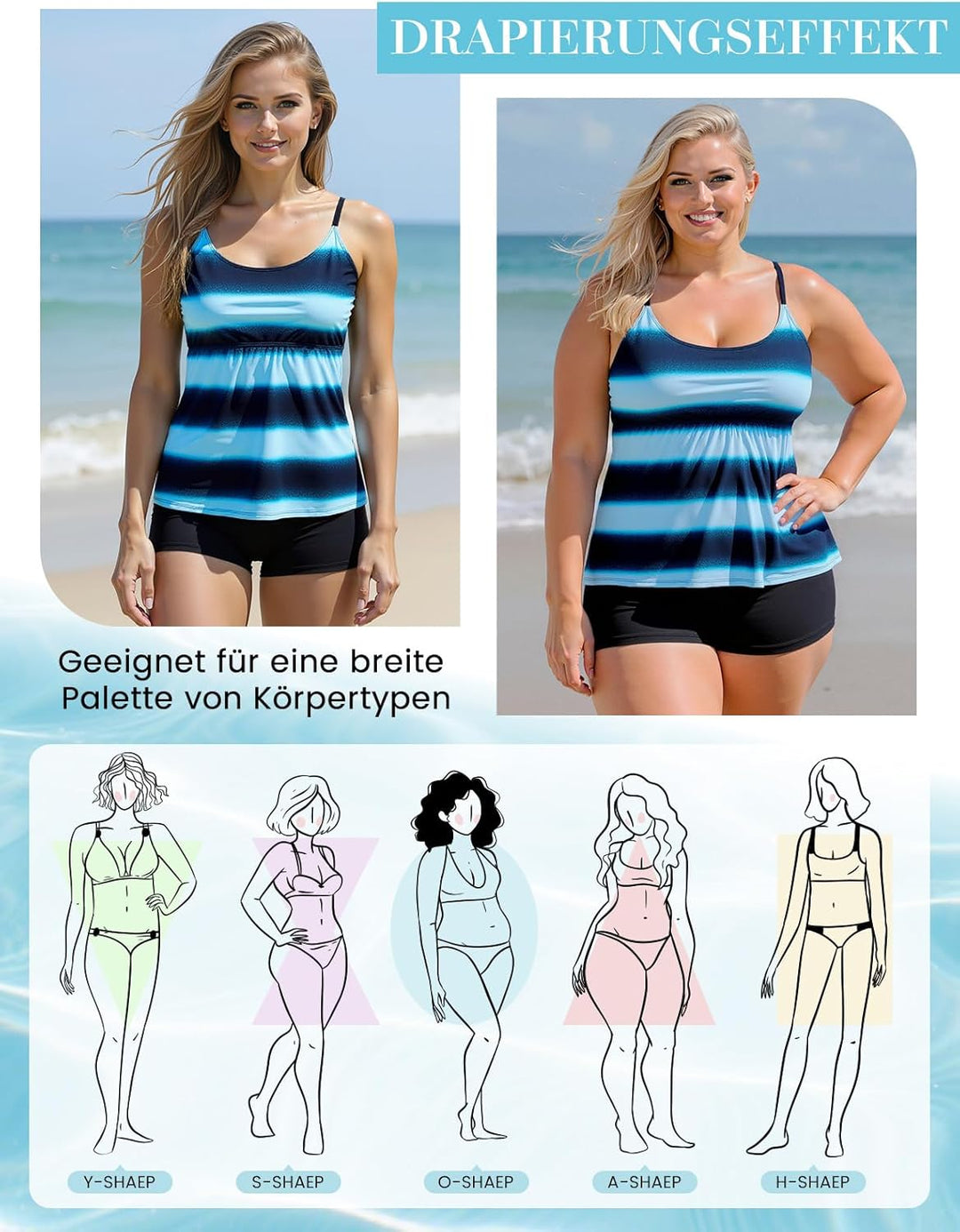 Durio Tankini Damen Bauchweg Tankinis Zweiteilig Sets Tankini Oberteil mit Shorts Grosse Grössen Bad