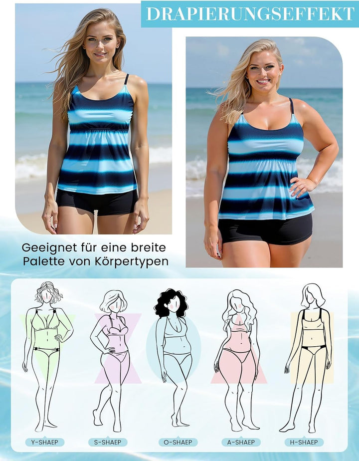 Durio Tankini Damen Bauchweg Tankinis Zweiteilig Sets Tankini Oberteil mit Shorts Grosse Grössen Bad