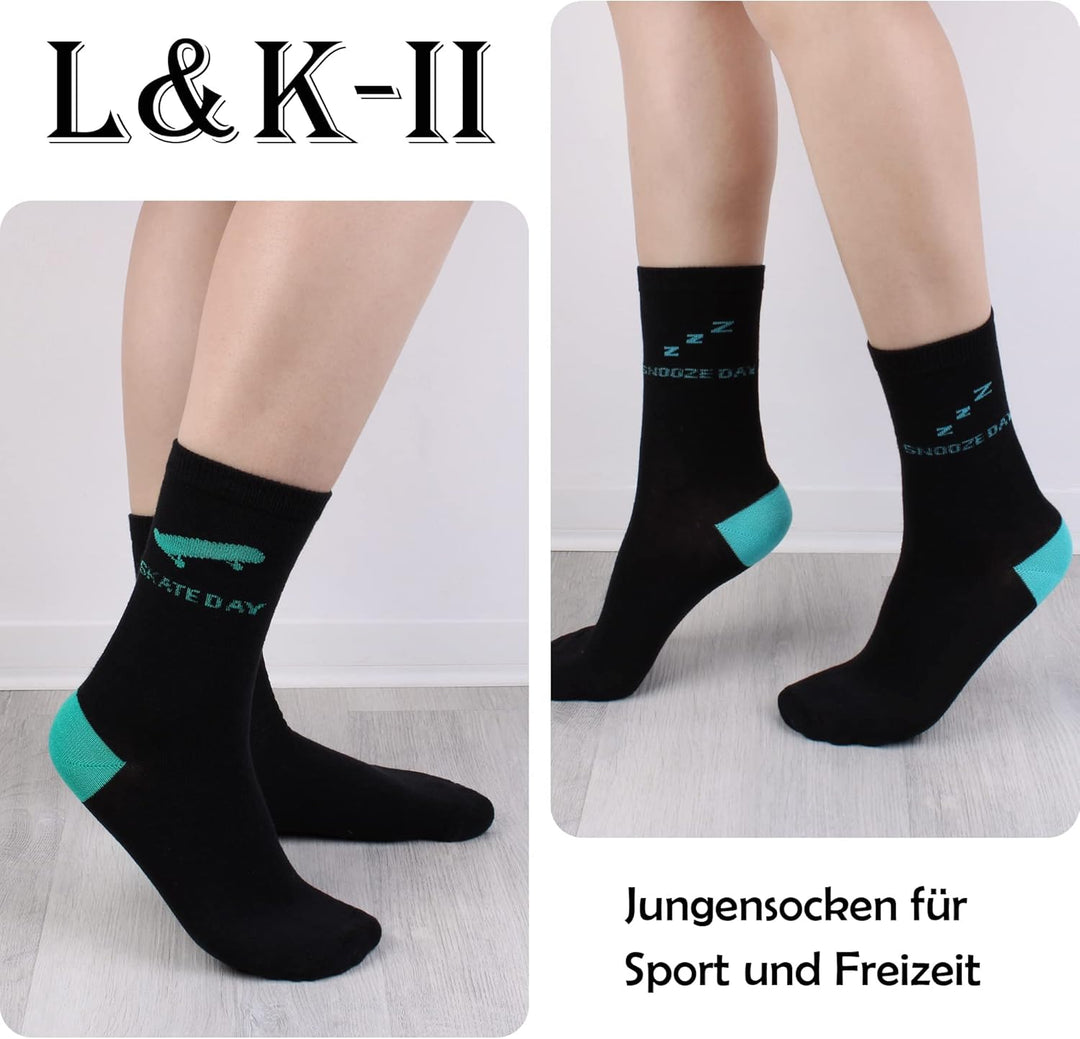 L&amp;K-II 12 Paar Pack Jungen Kindersocken Teenager Stümpfe Frühling und Sommer Socken mit niedlichen M